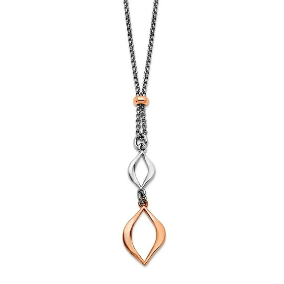 925 Sterling Silver and Rose Tone With 1.5inch Ext Necklace 15.5 Inch 10mm Wide Pendant Necklace for Women