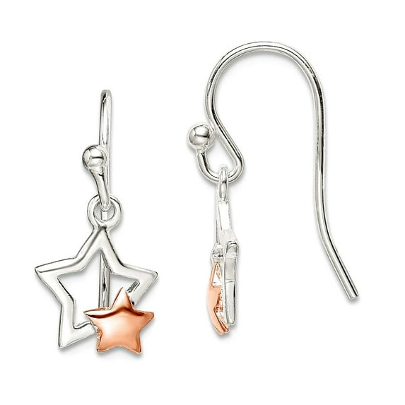 925 Sterling Silver and Rose-tone Star Long Drop Dangle Earrings 21.2x8.6mm Wide Dangle Earring for Women
