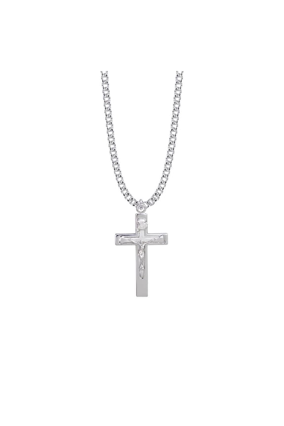 1-3/8 Inch Sterling Silver Cross and Nail Crucifix Necklace