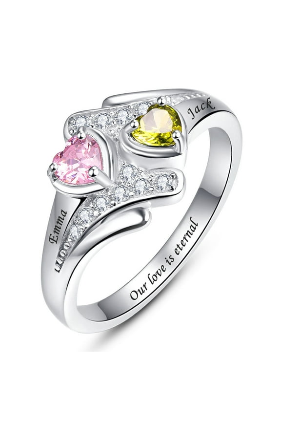 925 Sterling Silver for Women Personalized Names Infinity Promise Rings Heart Cut Simulated Cubic Zirconia Ring