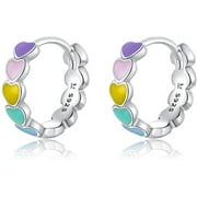 MIRUKU 925 Sterling Silver kids earrings for girls small Hoop Earrings little girls Fashion Hypoallergenic Jewelry Birthday Gifts rainbow Colorful