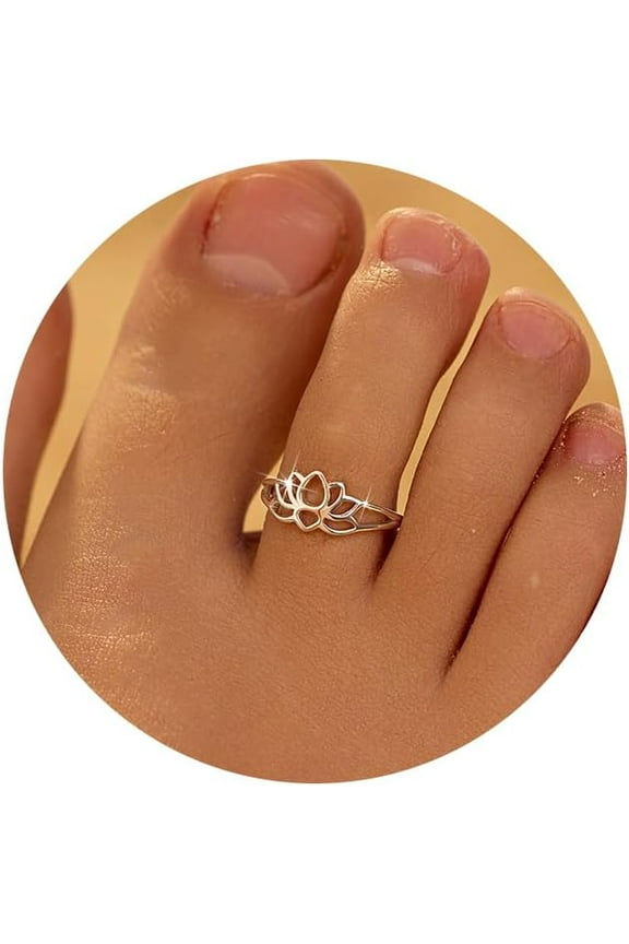 925 Sterling Silver lotus Flower Toe Rings for Women Retro Adjustable Open Lotu Froral Hope Band Toe Ring Summer Beach Foot Birthday Jewelry Gifts for Mom Daughter