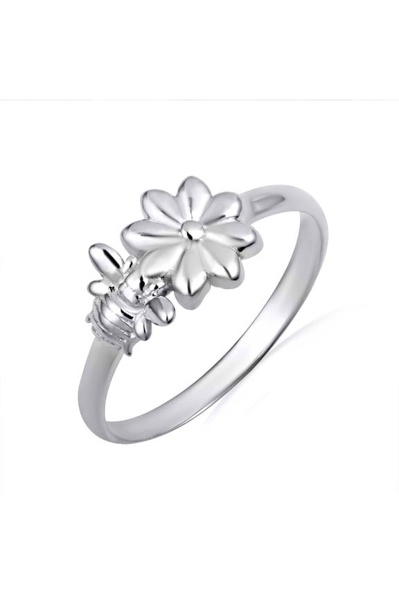 925 Sterling Silver Daisy Flower Bee Ring (Size 9.75)