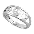 thumbnail image 1 of 925 Sterling Silver platinum Plated three Peace Sign Wideband Hollow Band Rings, 1 of 2