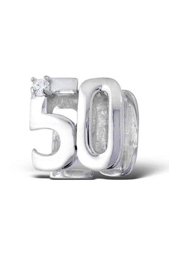 .925 Sterling Silver "Fifty (50)"  Charm Spacer Bead for Snake Chain Charm Bracelet