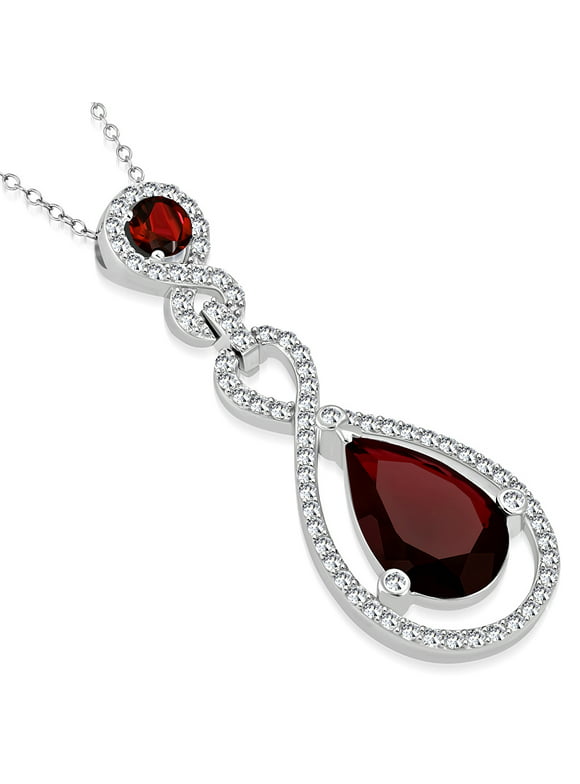 925 Sterling Silver red Ruby-Tone CZ Teardrop Large Statement Pendant Necklace, 18"