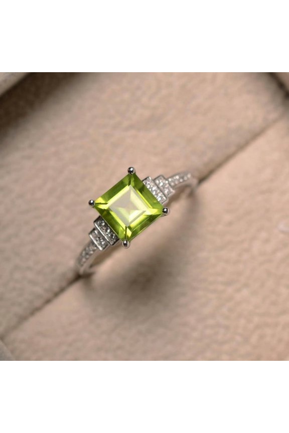 925 Sterling Silver ring, Peridot ring, Diamond ring, Engagement gift ring for her