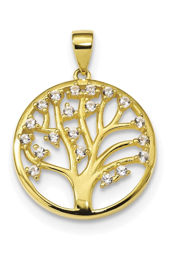 925 Sterling Silver -tone Created White Sapphire Tree of Life (21.1x28.2mm) Pendant / Charm
