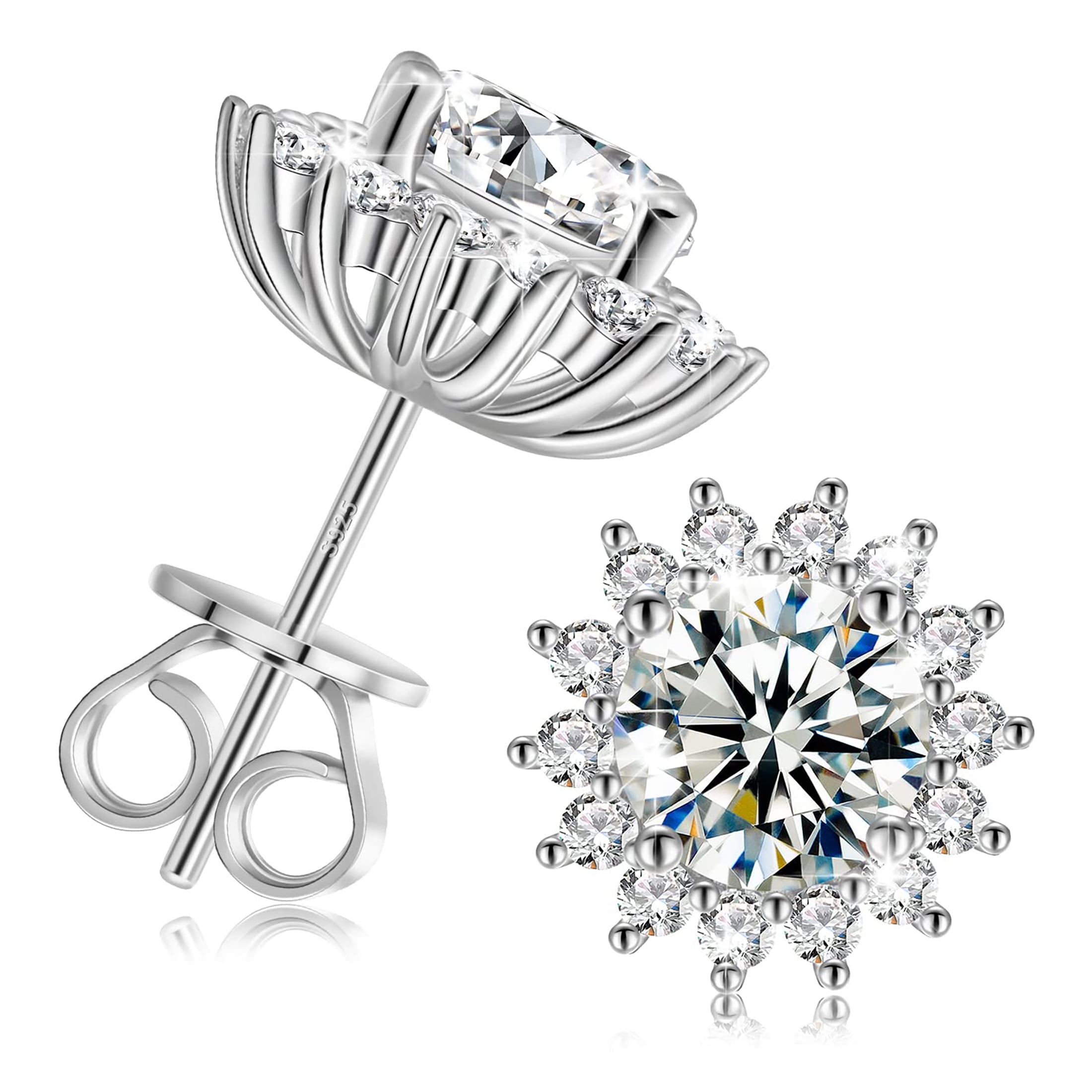 Atobao 1 Ct Moissanite Halo Earrings, 925 Sterling Silver 18K Gold Plated D Color VVS1 Clarity Brilliant