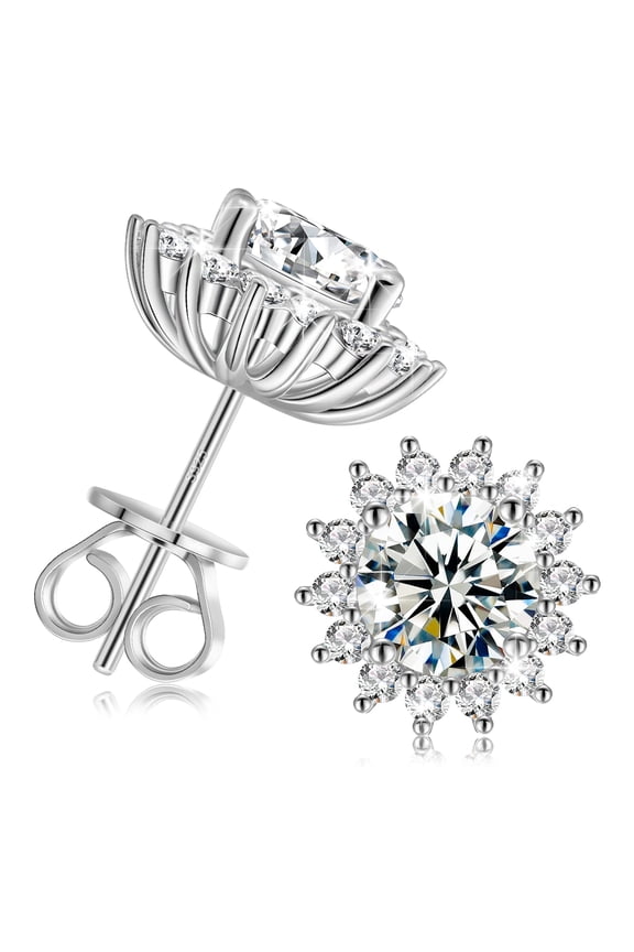 925 Sterling Silver with 18K Gold Plated 1CT Moissanite Halo Earrings,D Color VVS1 Clarity Brilliant
