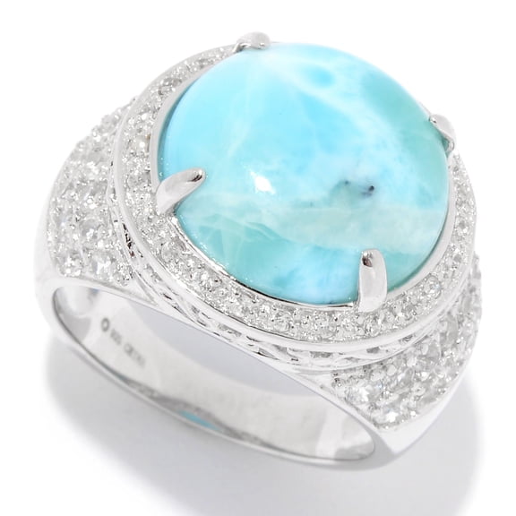 925 Sterling Silver with Larimar, White Topaz Ring