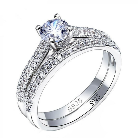 925 Sterling SilverRings for Silver Rings for Women Simple Design Double Stackable Fashion Jewelry Bridal Sets Wedding Engagement Ring Accessory