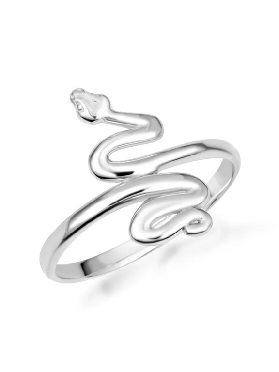 925 Sterling Silver Coiled Serpent Snake Band Ring (Size 7)