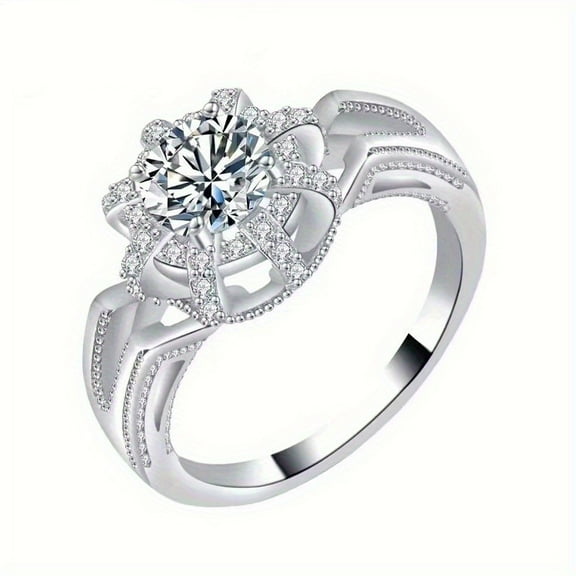 925 Sterling Silvery 1 Carat Crown Shape Design Moissanite Wedding Ring, Fashion Delicate Accessory For Wedding & Party, Idea Gift For Lover