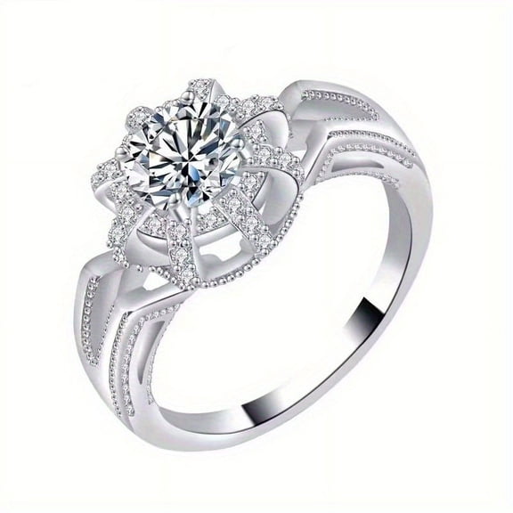 925 Sterling Silvery 1 Carat Crown Shape Design Moissanite Wedding Ring, Fashion Delicate Accessory For Wedding & Party, Idea Gift For Lover