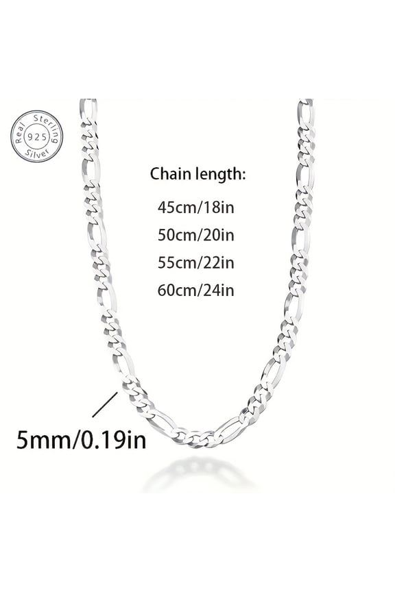 925 Sterling Silvery 5mm Italian Cut Figaro Necklace, Suitable for Men and Women, Suitable for Yourself, Wife, Husband, Family - Everyday Gifts, Parties, Street Shows, Halloween Gifts, Birthday Gifts