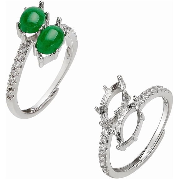 925 Sterling Sliver Ring Blanks for Jewelry Making 2pcs Adjustable Finger Ring Blank Ring Horse Eye Brass Cubic Zirconia Cabochon Base Finger Ring for Diamond Gemstone DIY Craft Jewelry Making