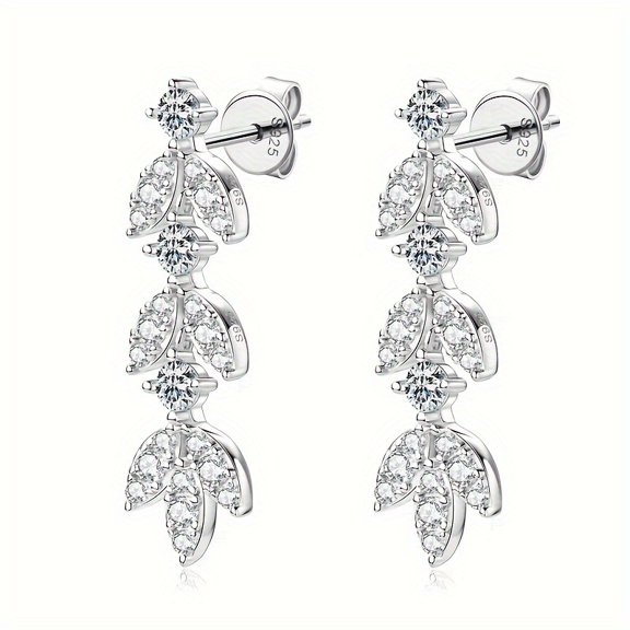 925 Sterling silver 0.1 carat * 6pcs moissanite dangle earrings women's elegant leaf-shaped diamond earrings suitable for engagement, wedding, confession, gifts for friends, loved ones and family
