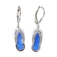 thumbnail image 1 of 925 Sterling silver Hawaiian cz slipper blue synthetic opal leverback earrings, 1 of 3