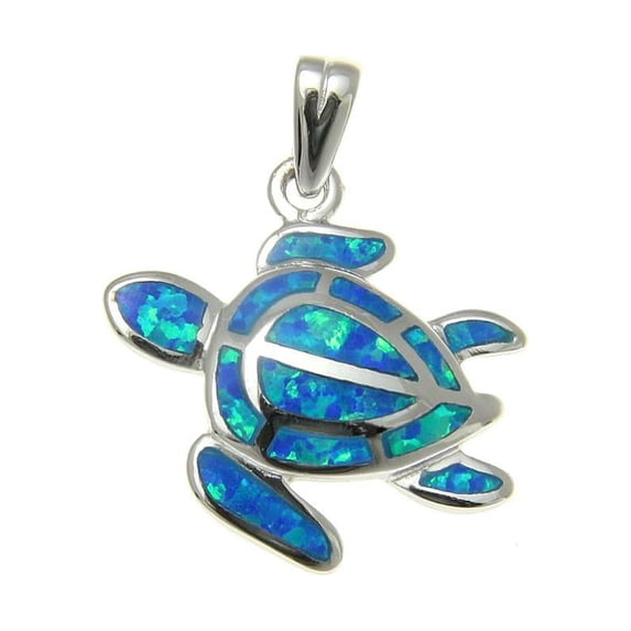 925 Sterling silver Hawaiian honu sea turtle blue synthetic opal pendant charm 15mm