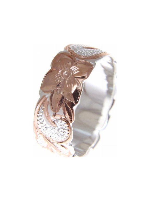 925 Sterling silver Hawaiian queen scroll pink rose gold plated 2 tone 8mm cut out edge ring size 4.5