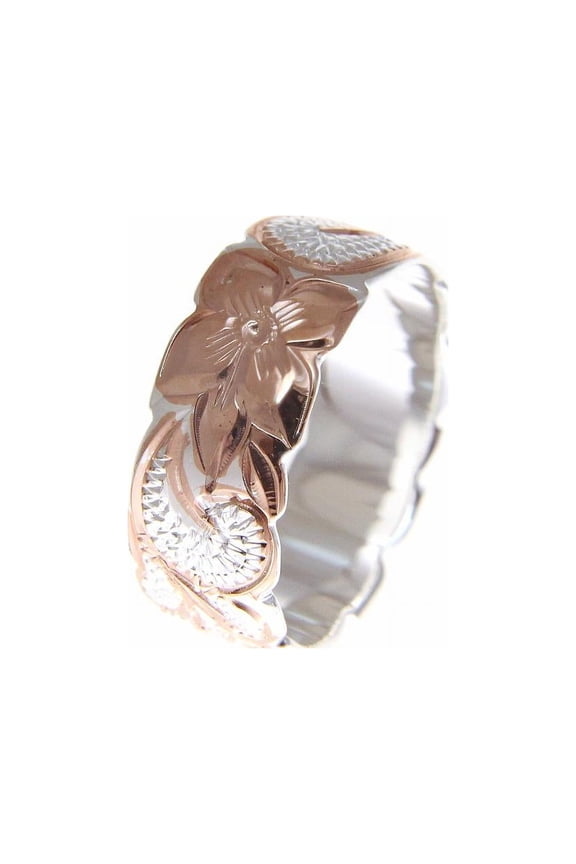 925 Sterling silver Hawaiian queen scroll pink rose gold plated 2 tone 8mm cut out edge ring size 8