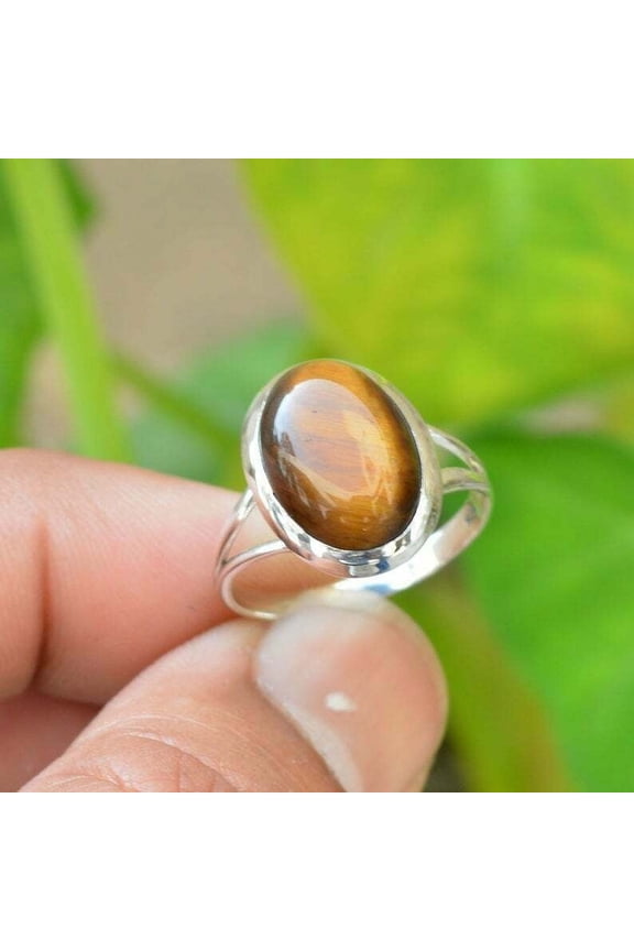 925 Sterling silver Tiger Eye Gemstone Handmade Oxidized Ring for Gifts
