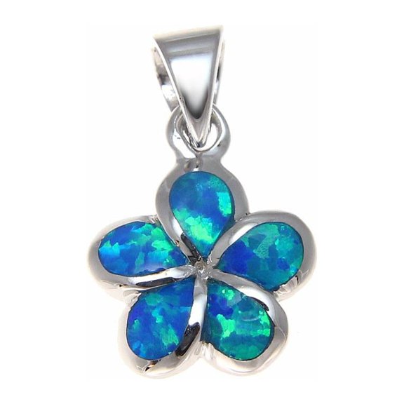 925 Sterling silver inlay synthetic opal 10mm Hawaiian plumeria flower pendant charm