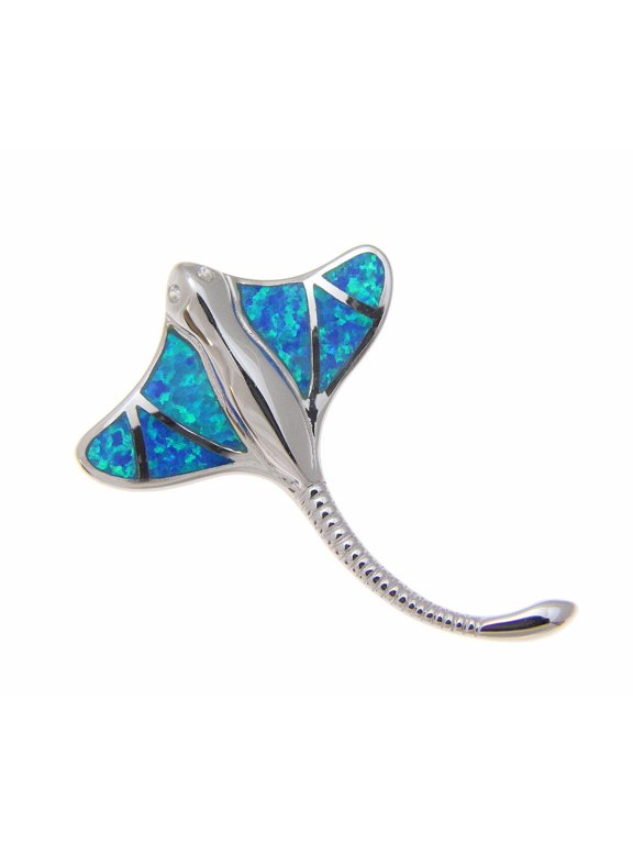 925 Sterling silver inlay synthetic opal 29mm Hawaiian long tail stingray cz eye slide pendant