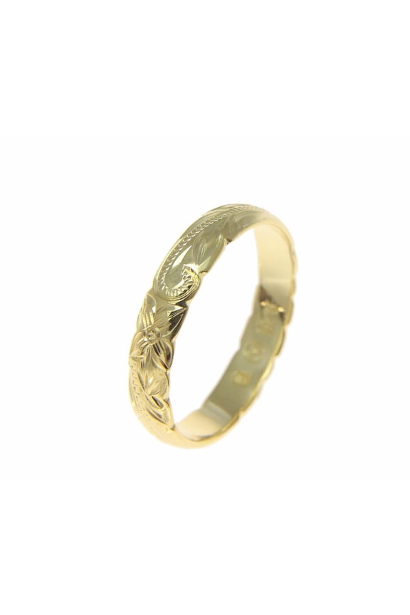 925 Sterling silver yellow gold plated 4mm Hawaiian scroll cut out edge ring band size 8.5