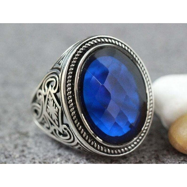 Stunning 925 Sterling 2024 Silver Lapis Lazuli Blue Sapphire Ring