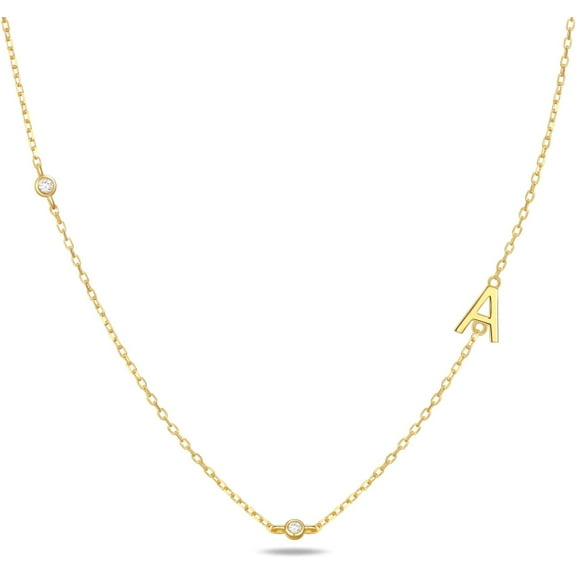 925 Streling Silver Necklace Initial Necklaces for Women 14K Gold Vermeil Letter Necklace Personalized A-Z Sideways Initial Necklace for Women Trendy Simple Gold Choker