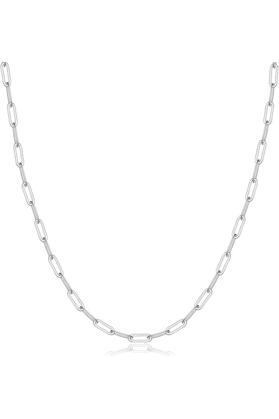 925 Top Sterling Silver Clasp Paperclip Chain Necklace for Women, 2.5mm/3mm/4mm/5mm Paperclip Chain for Women Silver Chain Necklace 16, 18, 20, 22, 24, 26, 30 Inches[w254]