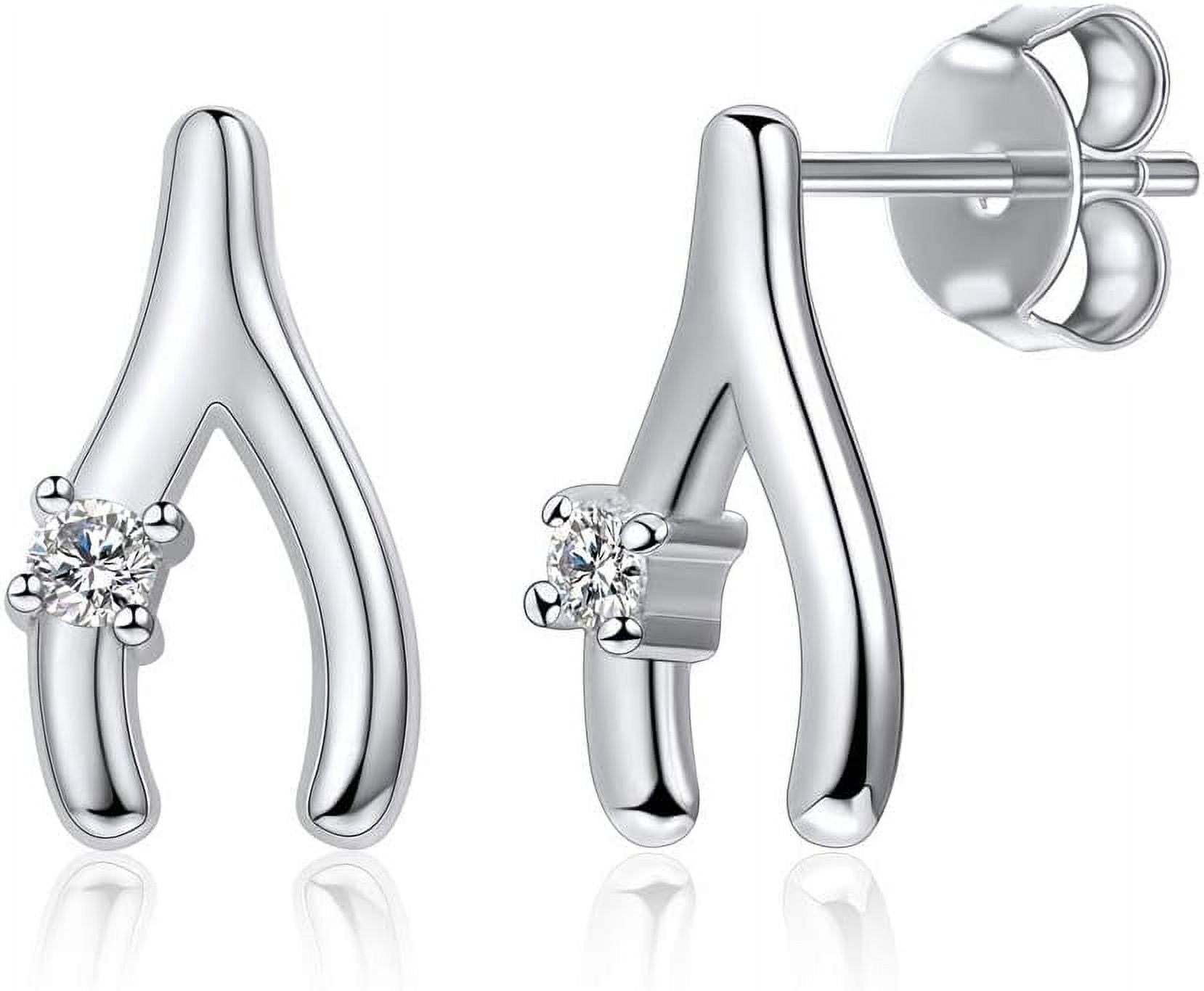 925 Top Sterling Silver Spotless Cubic Zirconia Wishbone Stud Earrings Best Gifts for Women Mom Wife friend with Exquisite Package[p413]