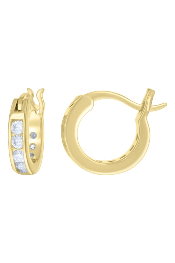 925 Yellow Gold Plated Channel Set Round Cut Moissanite Unisex 1 Row Classic 12mm Hinged Hoop Earrings 0.72 Ct.