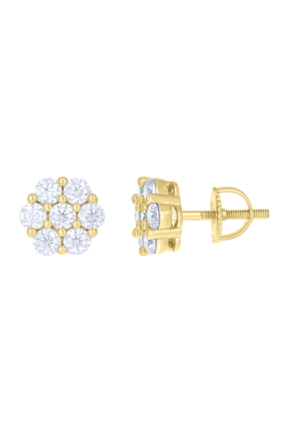 925 Yellow Gold Plated Moissanite 9mm Floral Cluster Flower Stud Earring 1.32 CT