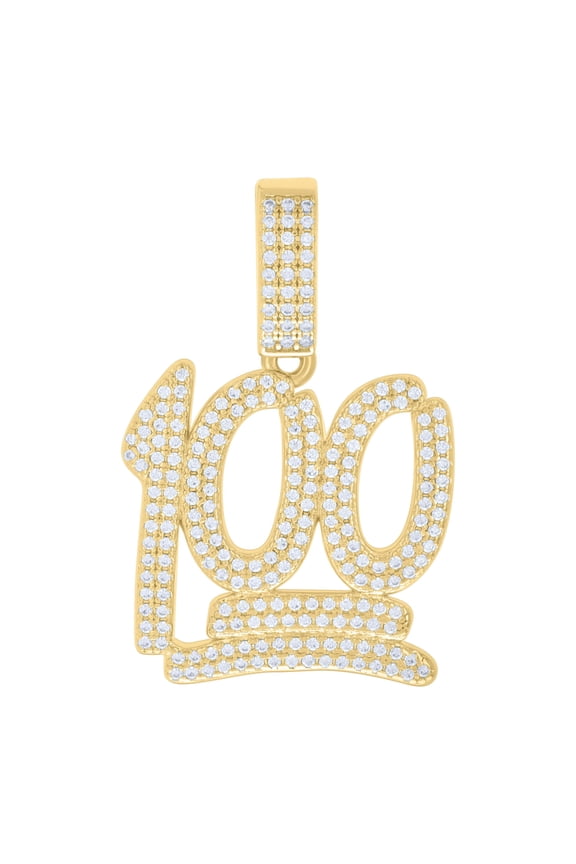 925 Yellow Gold Plated Moissanite Emoji Charm Iced Out Score 100 Pendant 0.94 CT
