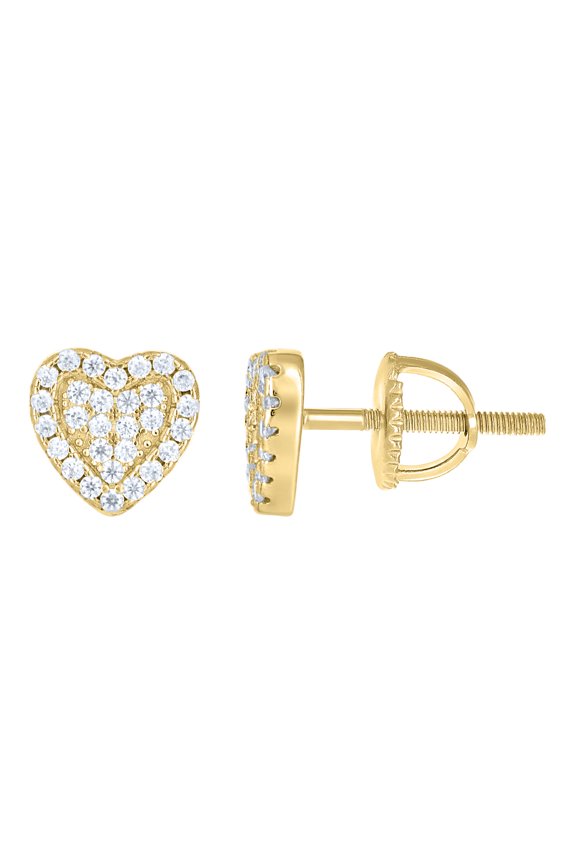 925 Yellow Gold Plated Moissanite Women's 8mm Cluster Heart Stud Earrings 1/3 CT