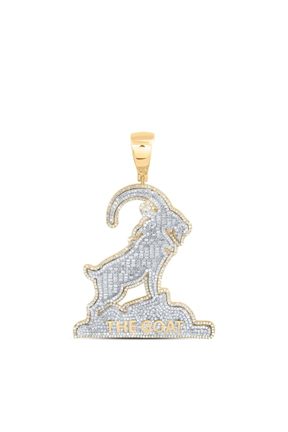 .925 Yellow Gold Plated Natural Diamond Iced Charm THE GOAT Ram Pendant 2.88 CT