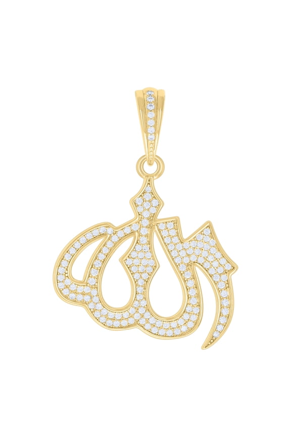 925 Yellow Gold Plated Round Cut Moissanite Men's Allah Pendant Religious Charm | 0.82 Ct.