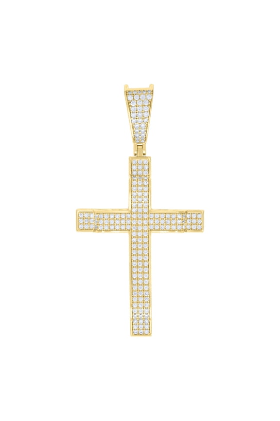 925 Yellow Gold Plated Round Cut Moissanite Men's Latin Cross Pendant Step Dome Charm | 1.03 Ct.