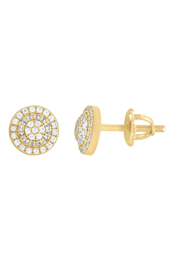 925 Yellow Gold Plated Round Cut Moissanite Unisex 8mm Domed Cluster Circle Stud Earrings 0.53 Ct.