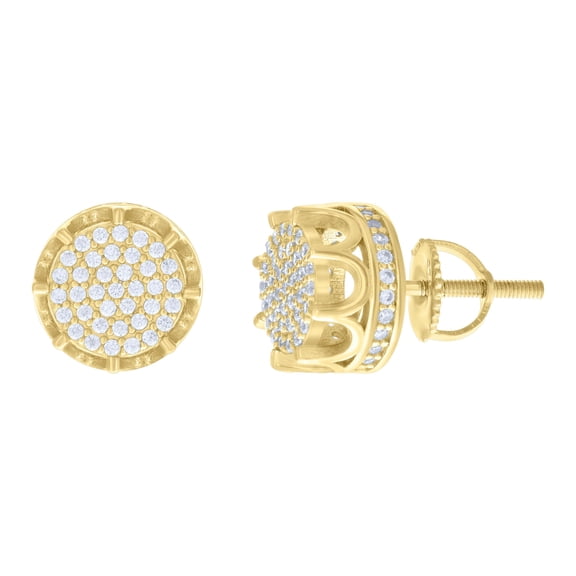 925 Yellow Gold Plated Round Cut Moissanite Unisex Cluster 3D Crown 10mm Stud Earrings 0.62 Ct.