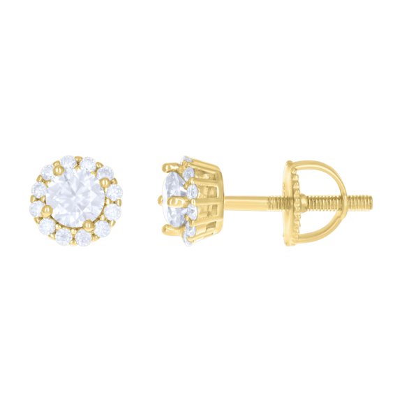 925 Yellow Gold Plated Round Cut Solitaire Moissanite Unisex 6mm Tiered Halo Circle Stud Earrings 1.37 Ct.