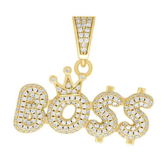 925 Yellow Gold Plated VVS Moissanite Bubble Font Crown BOSS Pendant 1.83 CT