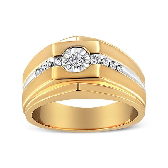 .925 Yellow Gold-plated Round I-J Diamond and I-J color I3 clarity Round Natural Diamond 0.22 cttw Band Rings