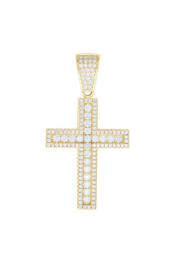 925 Yellow Plated Moissanite Men's Latin Cross Pendant Tiered Charm 1.85 Ct.