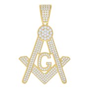 925 Yellow Plated Round Moissanite Masonic Symbol Pendant Mens Charm 1.91 Ct.