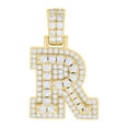 thumbnail image 1 of 925 Yellow Plated Sterling Silver Round Cut Moissanite Initial 'R' Pendant Unisex Letter Charm, 1 of 1