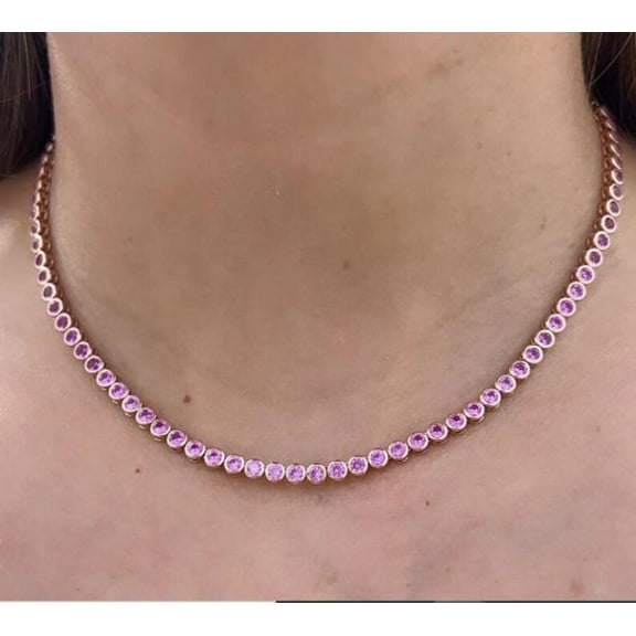 925 silver Lab Pink Sapphire Tennis Necklace,Lab Pink Sapphire Gemstones Necklace Birthstone Necklace,Mom Birthday Gift,Gift For Her Women